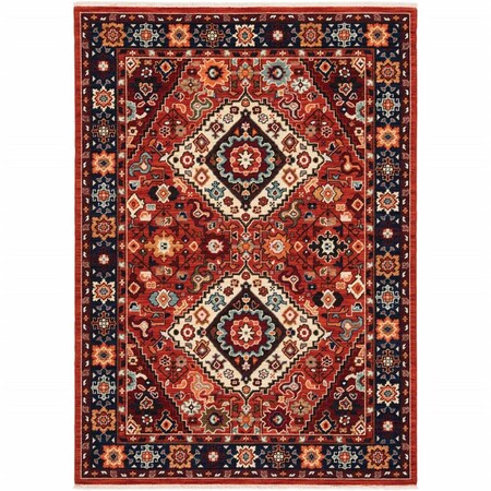 Homeroots 3 x 5 ft. Red Blue Machine Woven Oriental Indoor Area Rug 388384